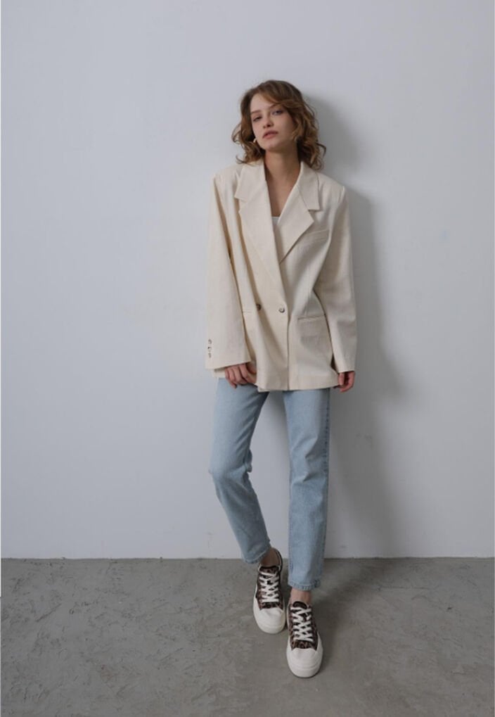Oversize Blazer Ceket - Natür