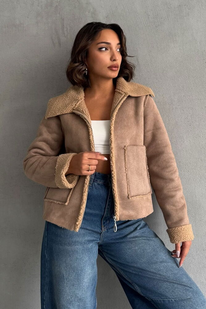 Süet Peluş Mont Vizon